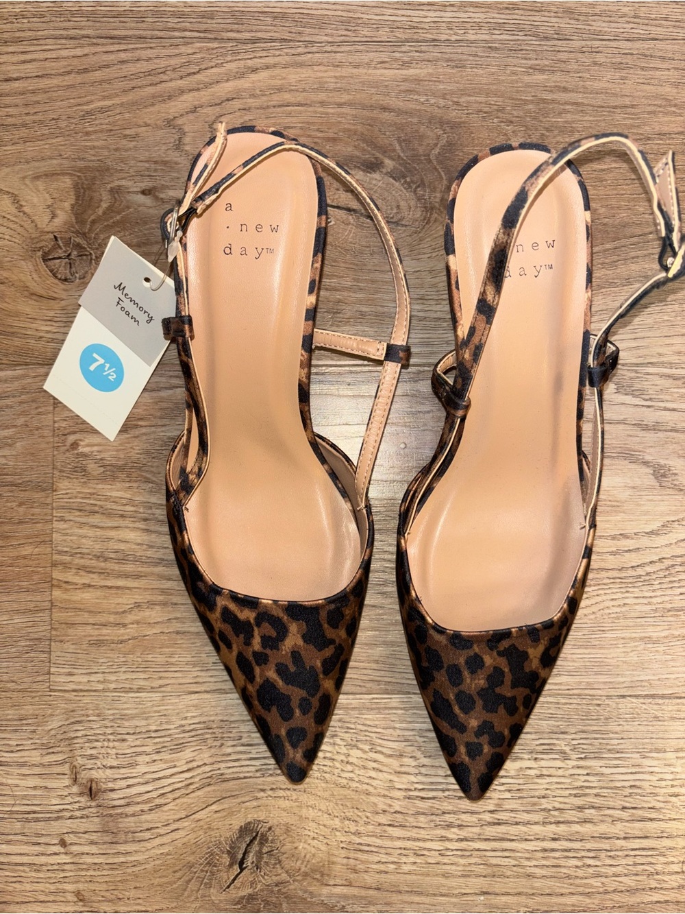 a new day Leopard-Print Pointed Slingback Heels - Brown and Black